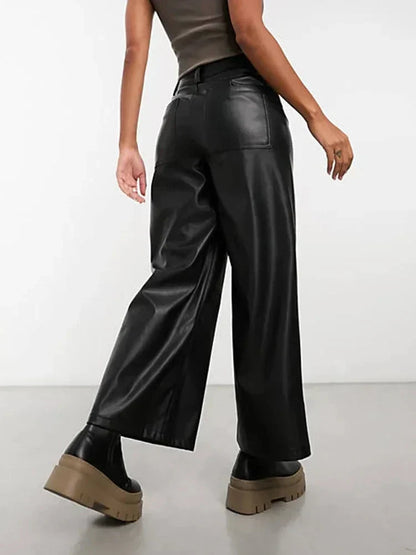 Slim Fit High Waist Leather Trousers for Women