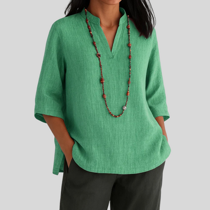 Casual Loose Fit Top with V Neck and Flared Bottom - Nocini