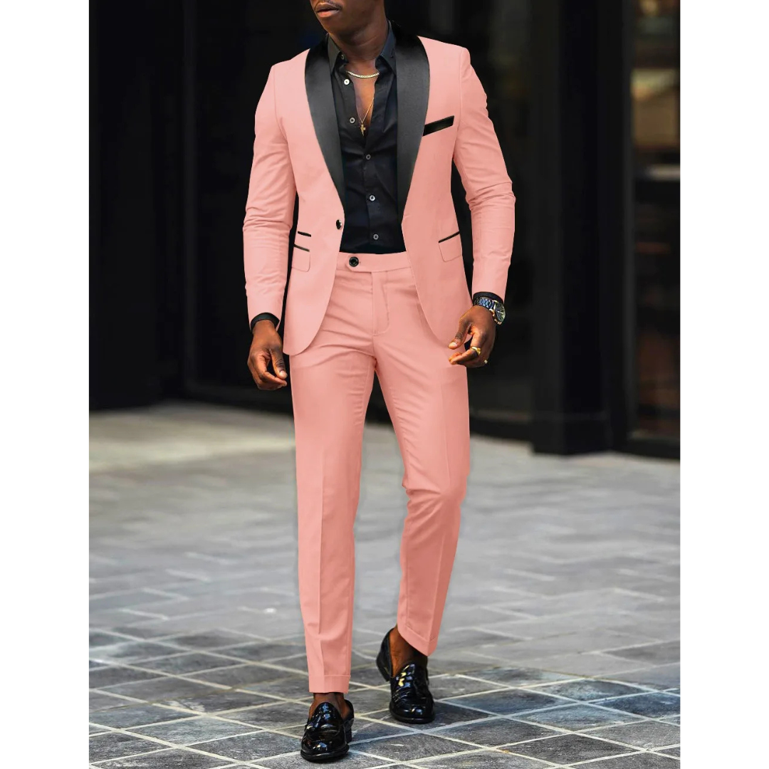 Men's Tailored Fit Peak Lapel Suit Jacket Set - Nocini