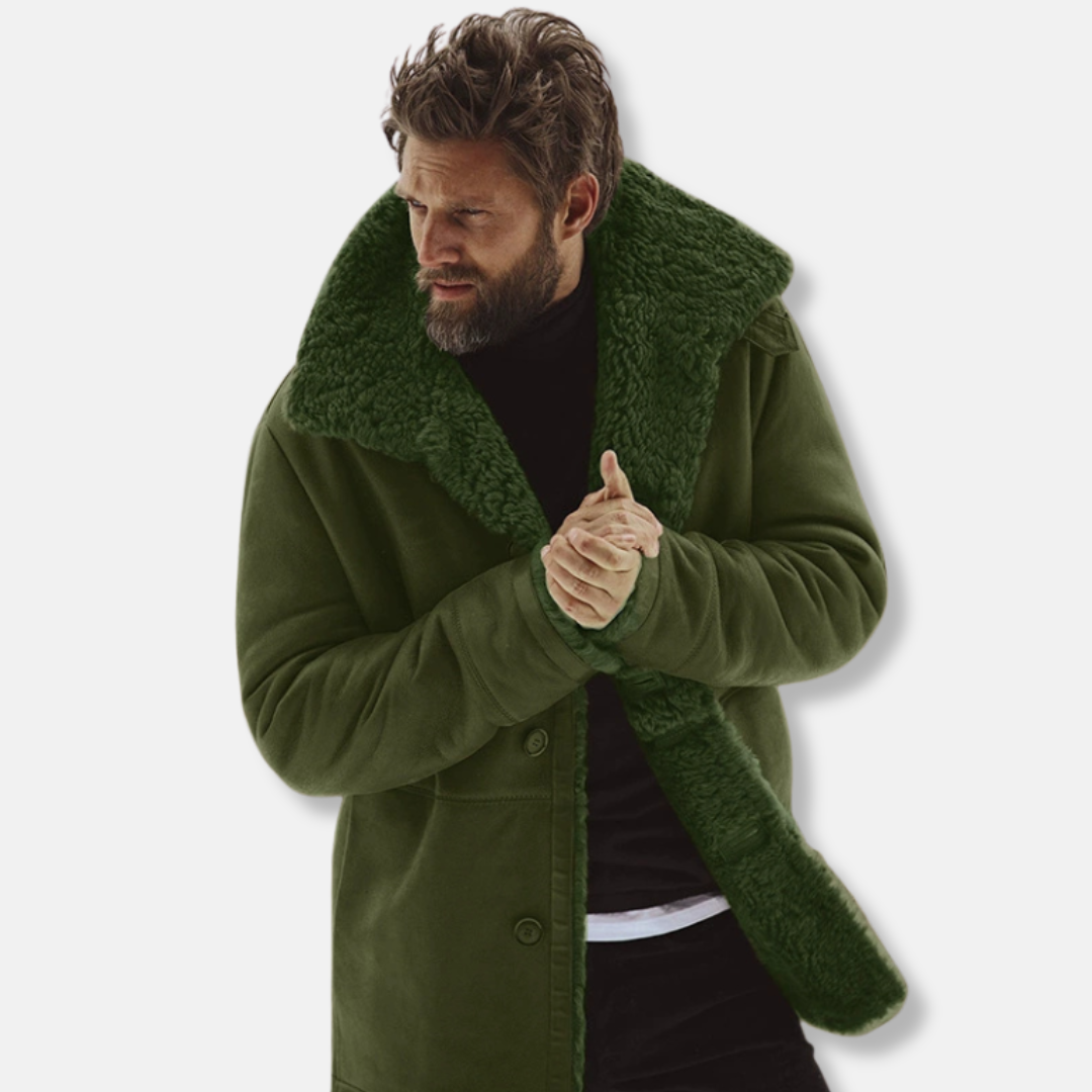 Casual Men's Mid-Length Shearling Coat - Nocini