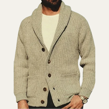 Classic Men's Khaki Crew Neck Cardigan Sweater