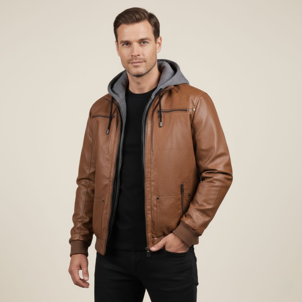 Stylish Brown Mens Genuine Leather Jacket