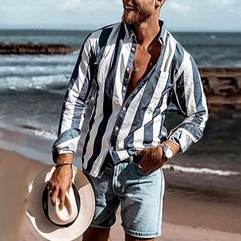 Slim Fit Striped Men's Long Sleeve Shirt - Nocini