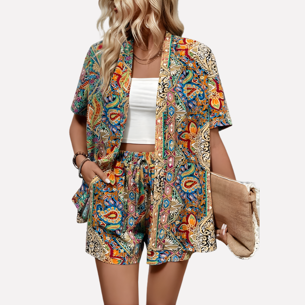 Ladies Floral Tunic and Shorts - Olytrend