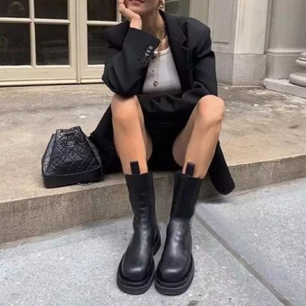 Ladies Leather Ankle Boots - Comfortable Chunky Slip On - Nocini