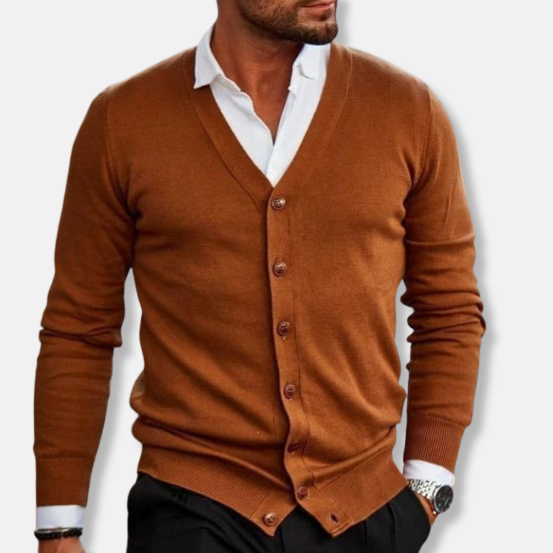 Soft V-Neck Wool Cardigan Sweater - Nocini