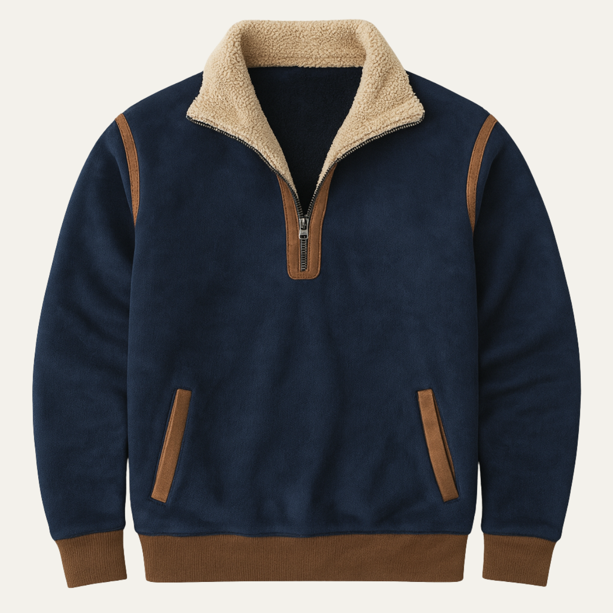Classic Mens Suede Patchwork Zip Winter Sweater - Nocini