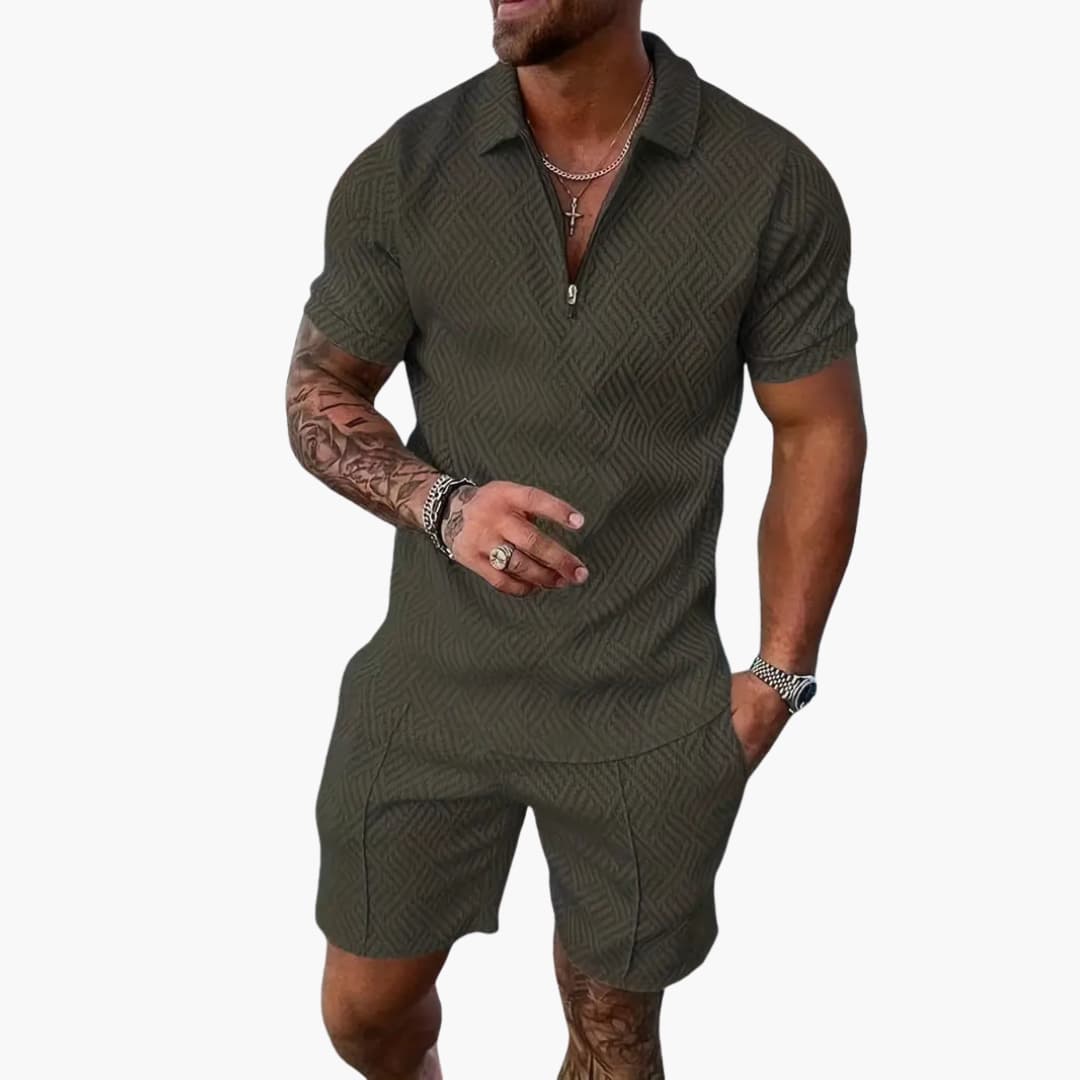 Men's Athletic Zip Up Shorts Set