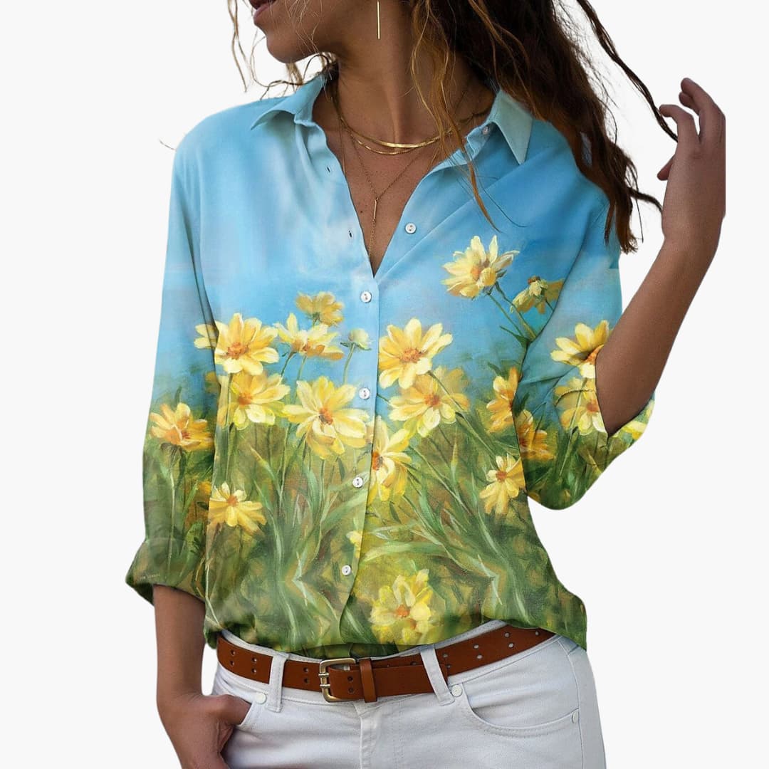 Chic Floral V Neck Ladies Shirt - Olytrend