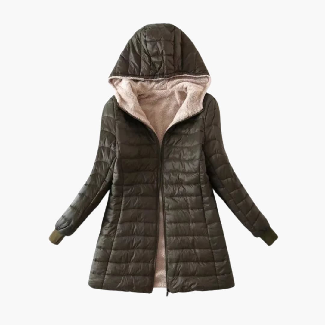 Warm Women's Parka Coat with Zip and Hood