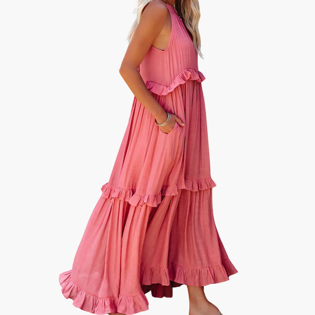 Flowy Long Dress for Women, Lightweight Ruffle Style