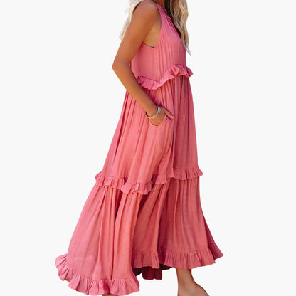 Flowy Long Dress for Women, Lightweight Ruffle Style