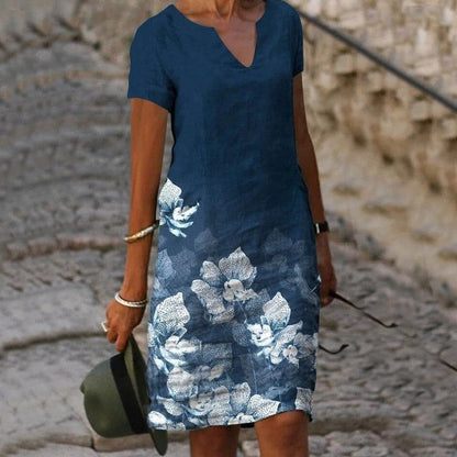 Comfortable V-Neck Cotton Dress for Women - Nocini