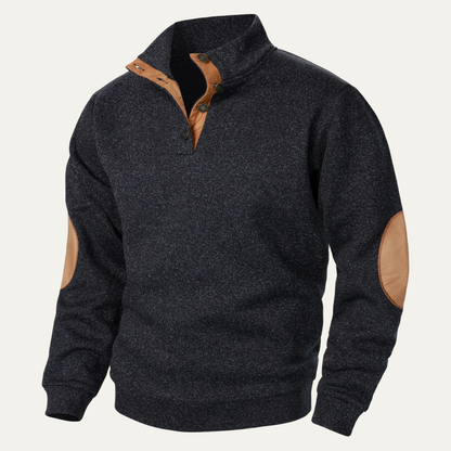 Rugged Men's Fleece Pullover with Leather Elbow Patches