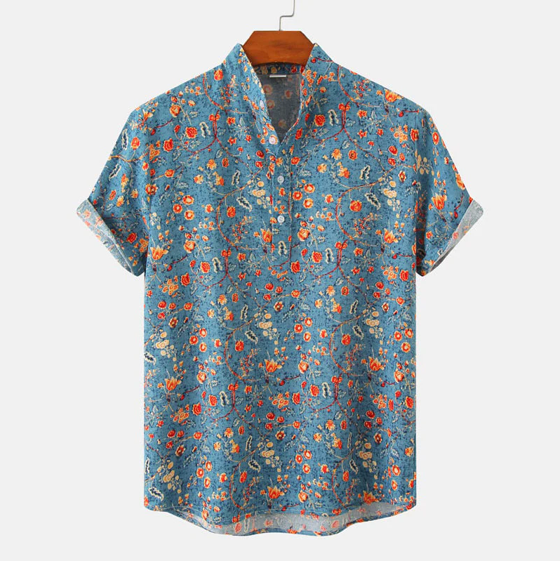 Casual Short Sleeve Mens Shirt Floral Relaxed Fit - Nocini
