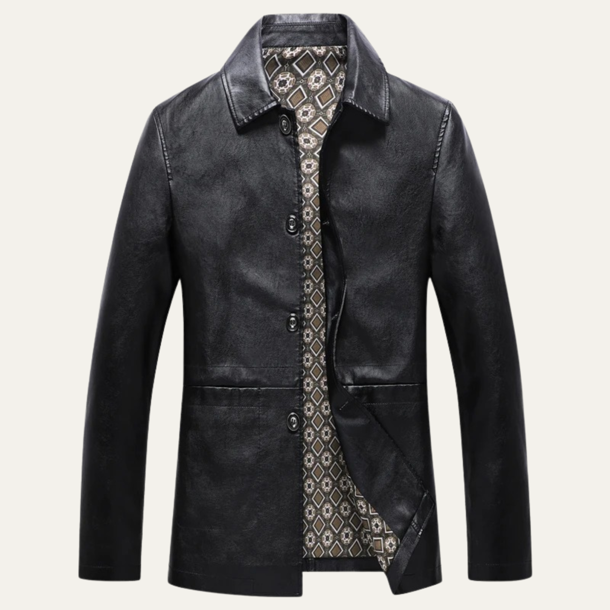 Classic Mens Leather Button Down Coat - Nocini