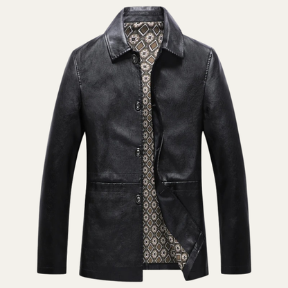 Classic Mens Leather Button Down Coat - Nocini