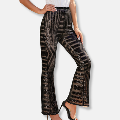 Luxurious High Waisted Sequin Wide Leg Pants - Nocini