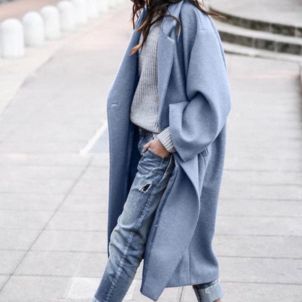 Women's Long Oversized Wool Coat with Big Collar - Nocini