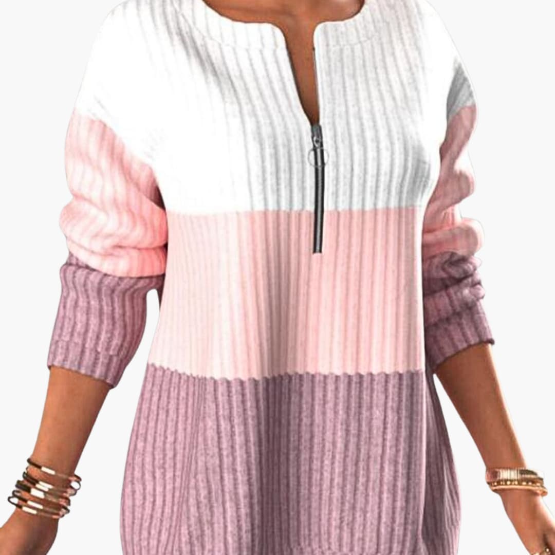 Women's Zipper Neck Sweater with Textured Pattern