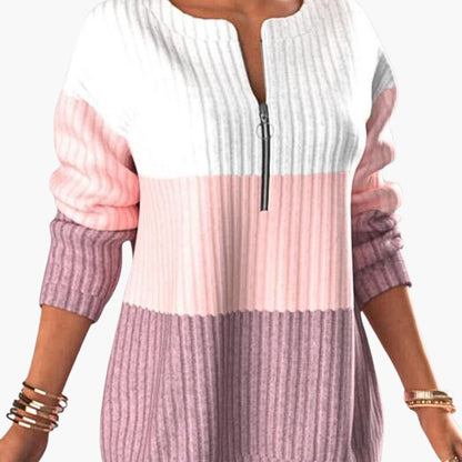 Women's Zipper Neck Sweater with Textured Pattern