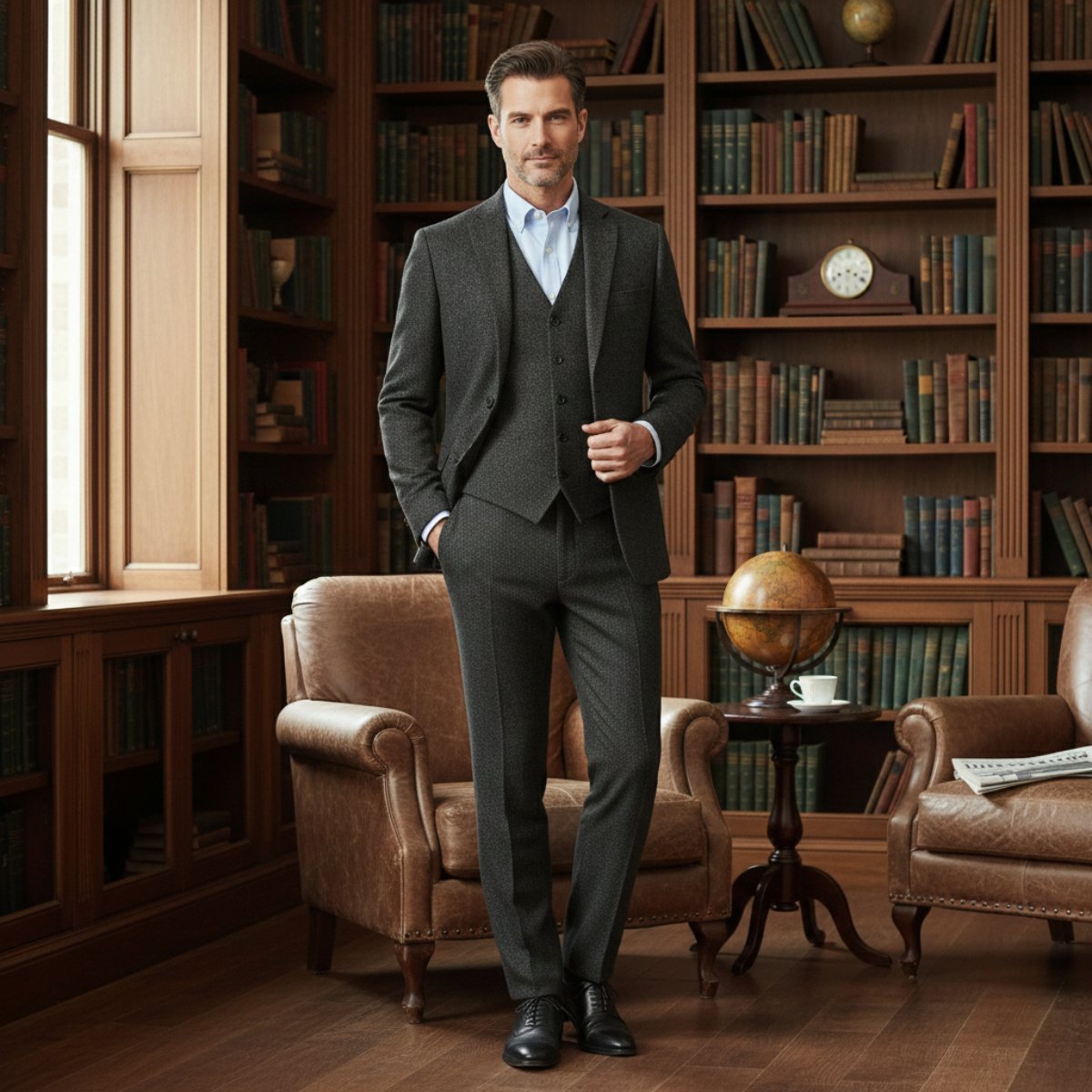 Classic Men's 3 Piece Tweed Suit - Slim Fit Jacket, Waistcoat & Trousers