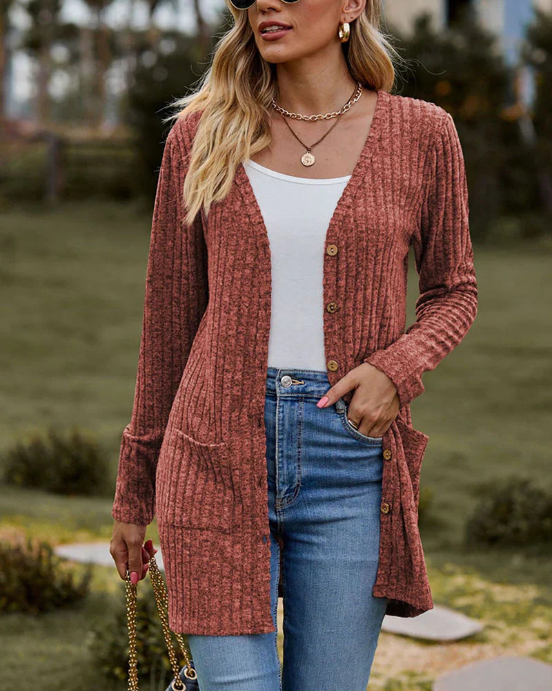 Cozy Women's Open Front Cardigan with Pockets