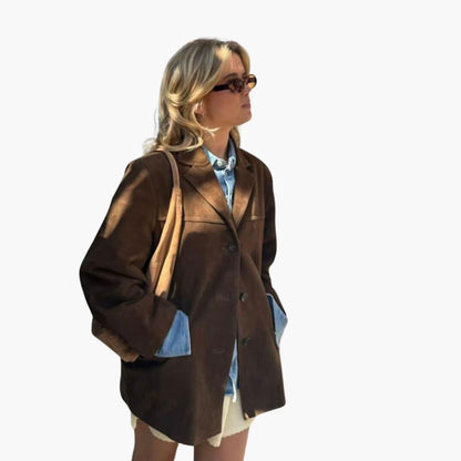 Chic Ladies Suede Coat with Button Front