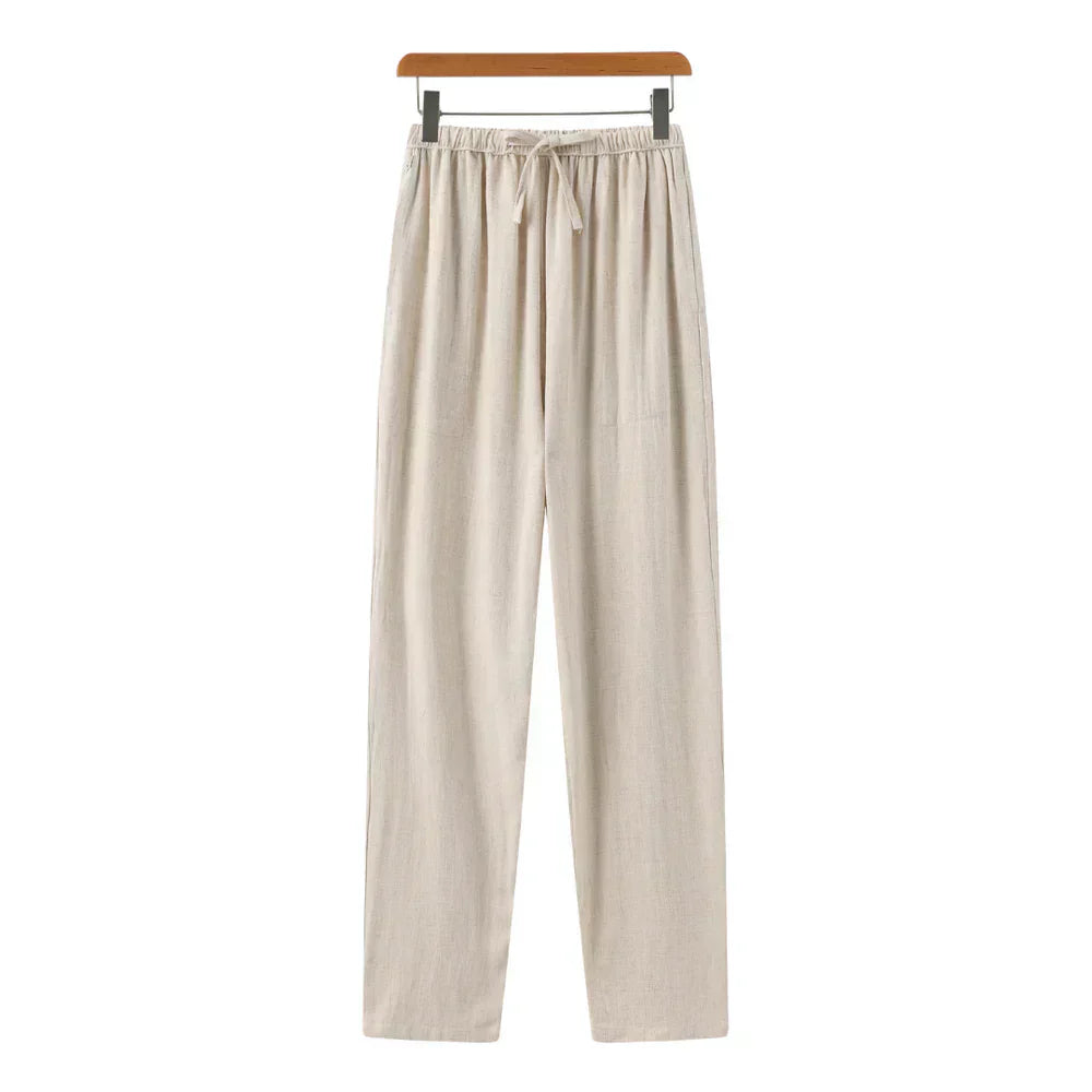 Relaxed Fit Linen Trousers - Olytrend