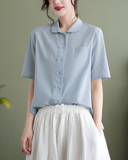 Casual Loose Fit Cotton Blend Shirt - Olytrend