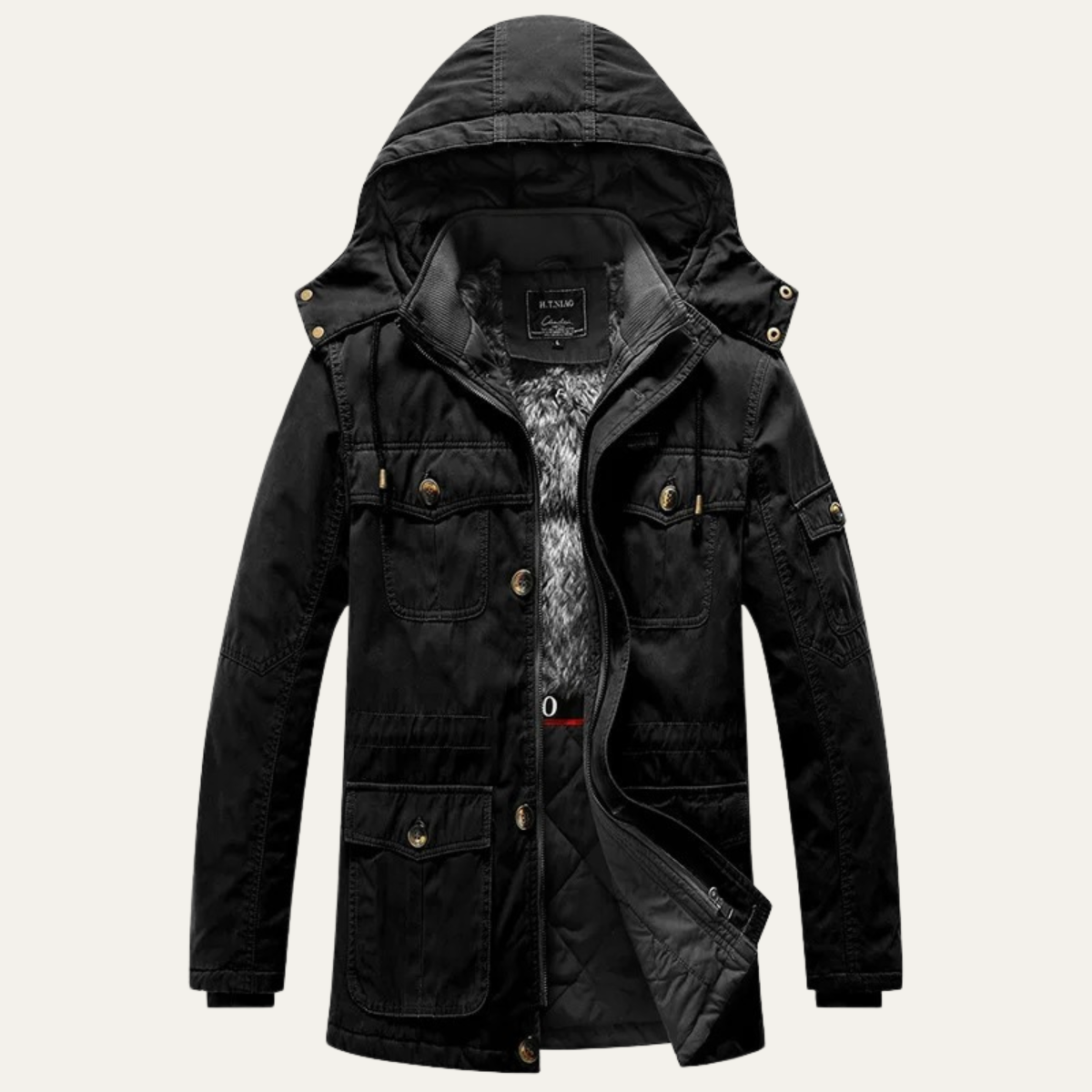 Warm Men's Fleece Lined Hooded Parka Coat