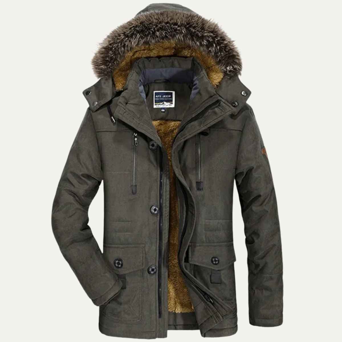 Thermal Men's Faux Fur Hooded Parka with Multiple Pockets - Nocini