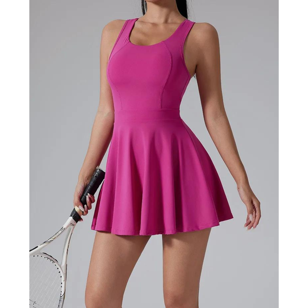 Women's Athletic Tennis Dress with Built-in Shorts