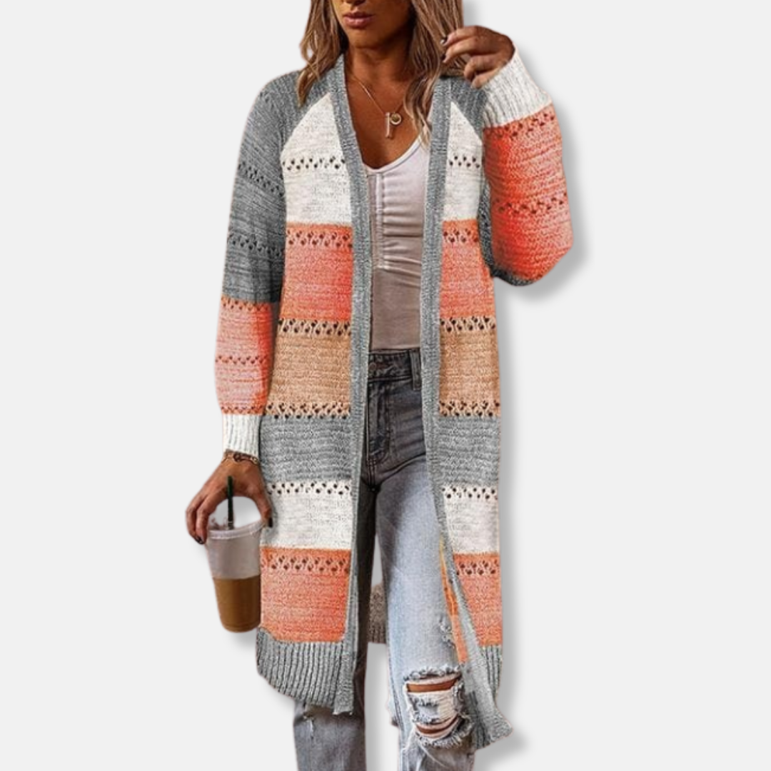 Soft Oversized Striped Cardigan Sweater - Nocini