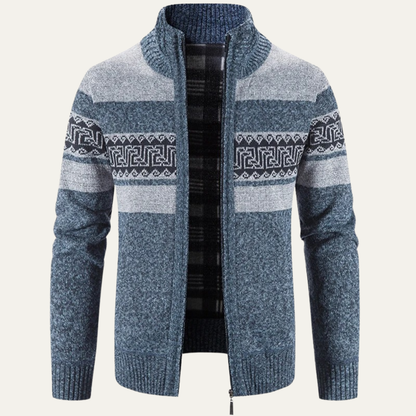 Cozy Mens Plaid Knitted Zip Up Jacket - Nocini