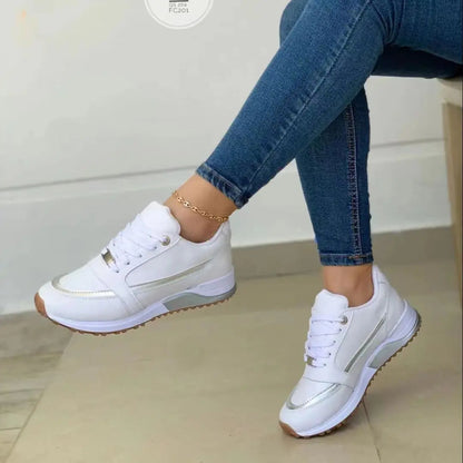 Ladies Breathable Leather Detail Sneakers - Olytrend