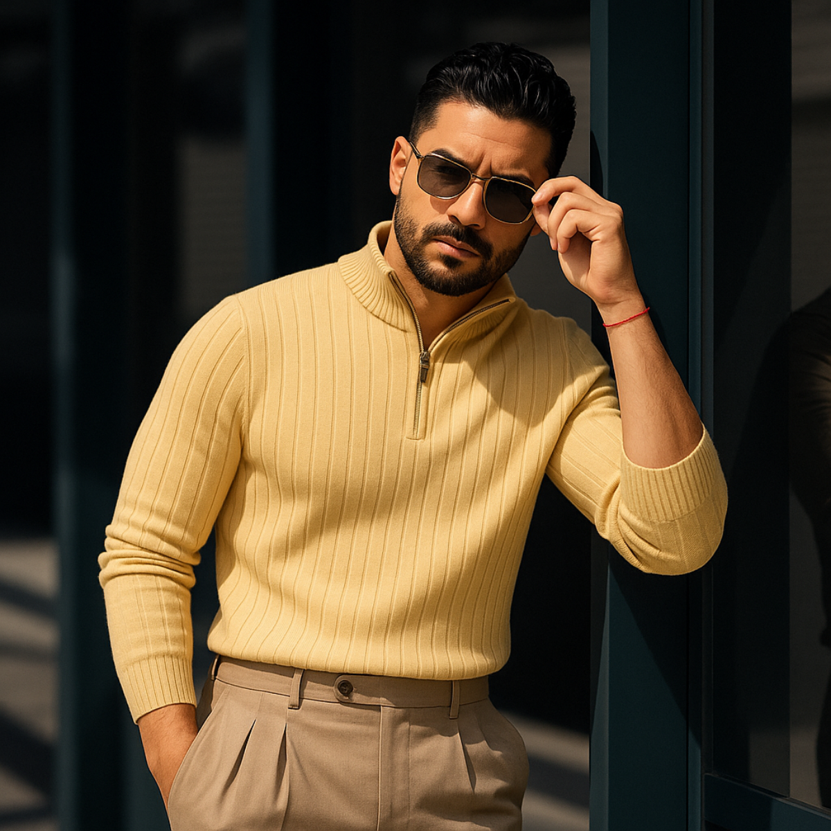 Classic Textured Zip Up Sweater for Men