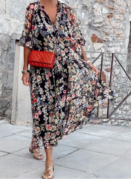 Women's Boho Floral V-Neck Summer Dress - Nocini