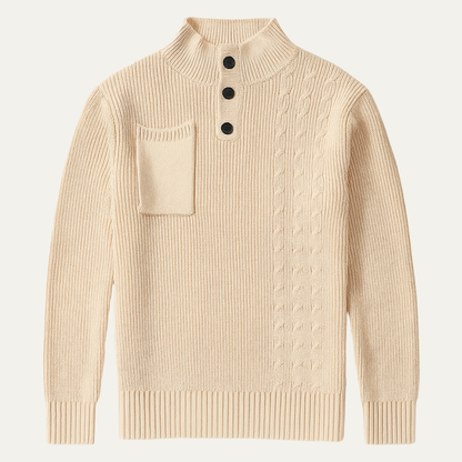 Classic Men's Crew Neck Knit Sweater with Buttons - Nocini