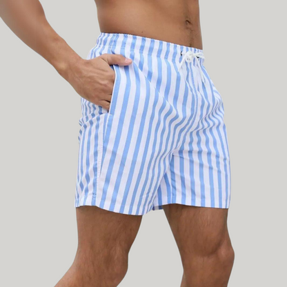 Trendy High Waisted Vertical Stripe Beach Shorts - Nocini