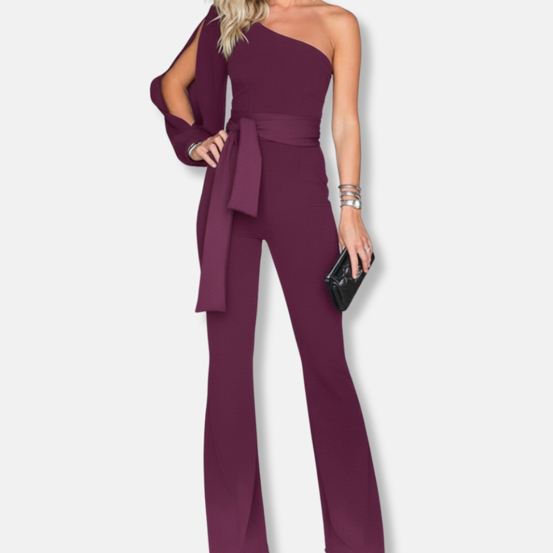 Women's One Shoulder Jumpsuit Slim Fit Flared Leg