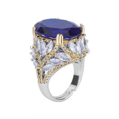 Luxury Blue Sapphire Gold Plated Cocktail Ring - Pexav
