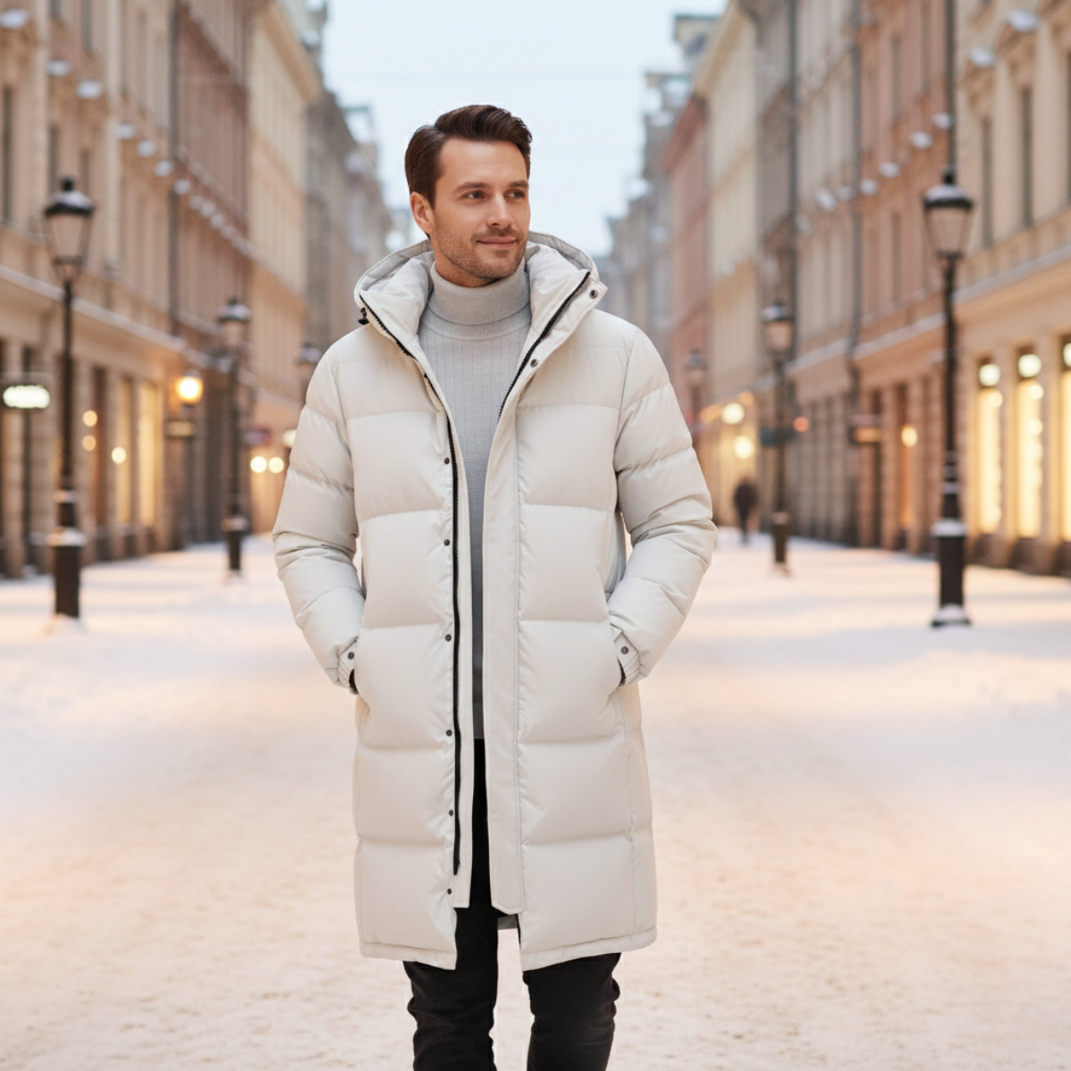 Warm Men's Black Down Parka Jacket