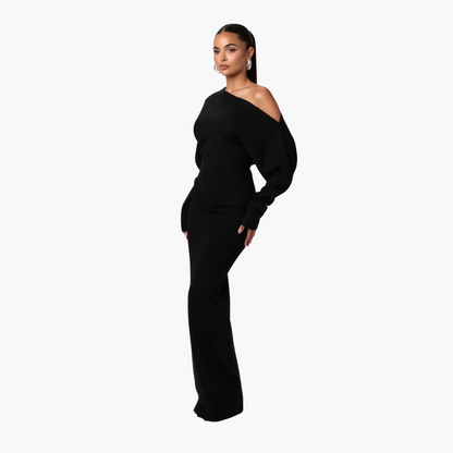 Chic Cold Shoulder Knit Evening Dress - Olytrend
