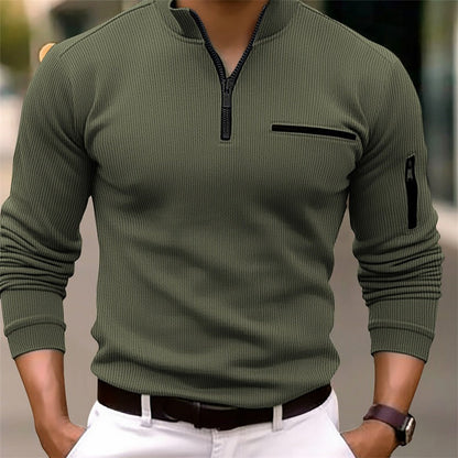 Casual Zip Up Long Sleeve Mens Shirt