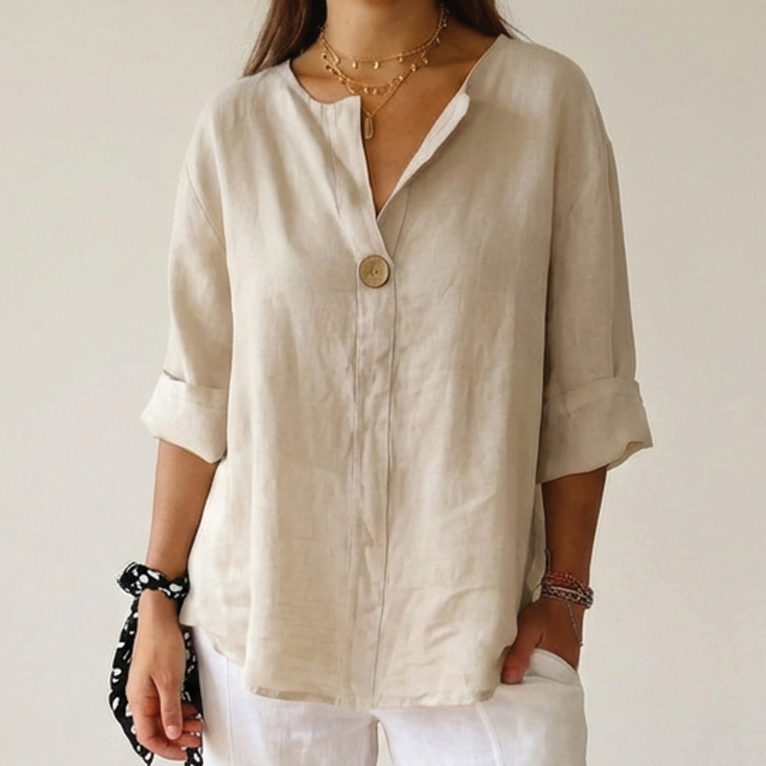 Relaxed Fit Cotton V Neck Top - Nocini
