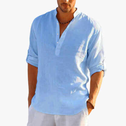 Classic Relaxed Fit Mens Linen Button Shirt - Olytrend