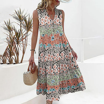 Loose Fit Floral V-Neck Summer Dress - Nocini