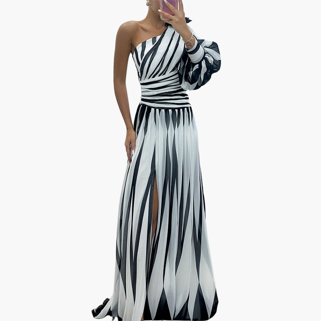 Chic Off Shoulder - Women's Long Maxi Dress with Split - Olytrend