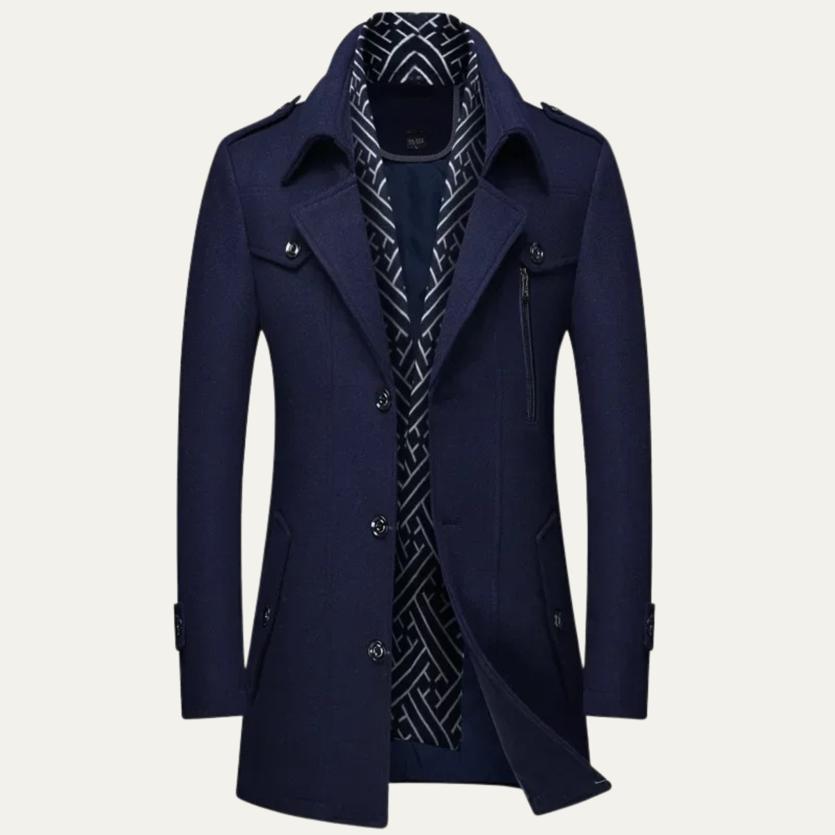 Classic Men's Wool Trench Coat with Lapel Collar - Nocini